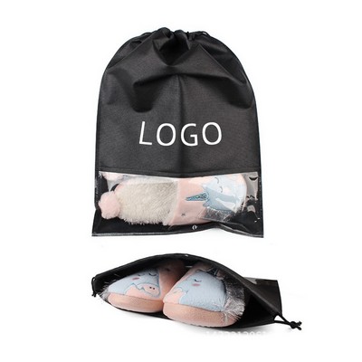 Large Non Woven Drawstring Shoe Bag With Clear Window