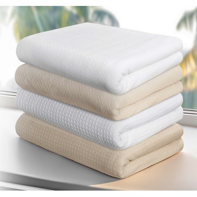 100% Cotton Jaipur Big Honeycomb White Full Thermal Blanket