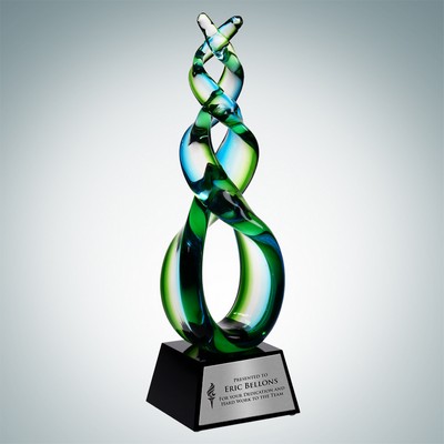 Art Glass Green Double Helix Award w/ Silver Plate