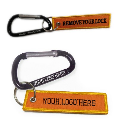 4" Woven/ Embroidery Key Tag with 3" Carabiner