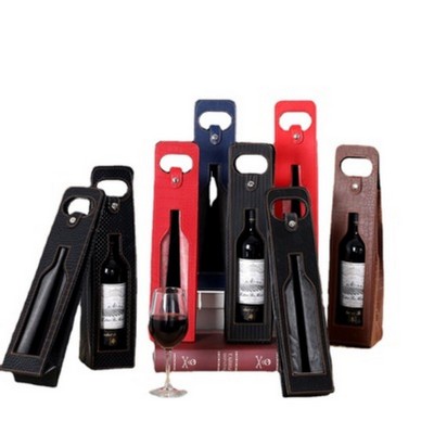 Single Bottle PU Leather Wine Tote Bag