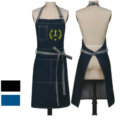 12 oz. 100% Cotton Denim Kitchen Aprons w/ Grey front straps & 3 Pockets