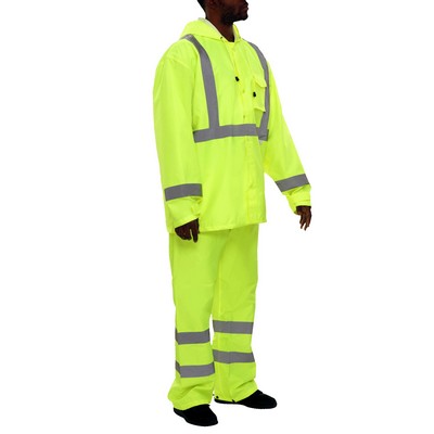 Hi-Vis Waterproof Hooded Rainsuit Jacket & Pant- Fluorescent Yellow-Green