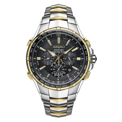 Seiko® Men's Coutura Solar Radiowave Chrono Silver Case w/Black Dial Watch