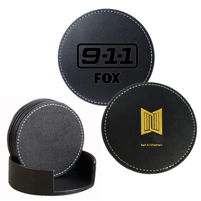 4" 5pc Round Leather Coaster Set