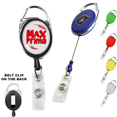 Oval Carabineer Retractable Badge Reel w/ Belt Clip