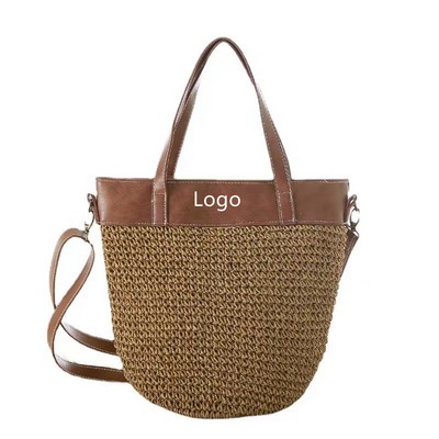 Women's Classic Straw Handbag Summer Beach Shoulder Bag Travel Tote Purse,