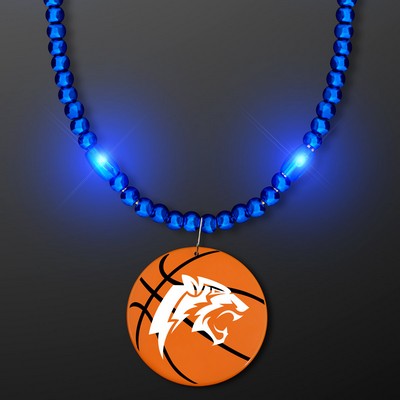 Blue LED Bead Necklace with Basketball Medallion - Domestic Imprint