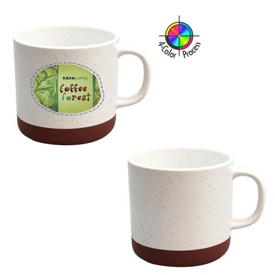 13 Oz. Satin White Speckled Vintage Phoenix Mug w/Terra Cotta Base (4 Color Process)