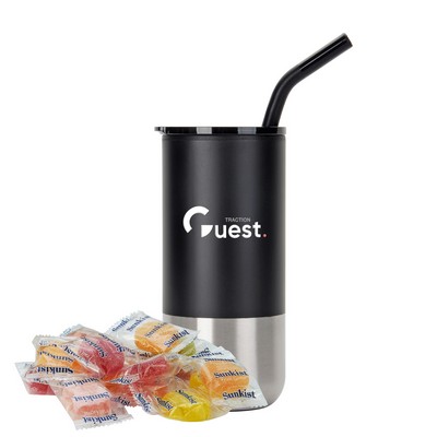 16 Oz. Stainless Steel Tumbler w/Plastic Liner & Metal Straw Gift Set - Sunkist® Fruit Gems®