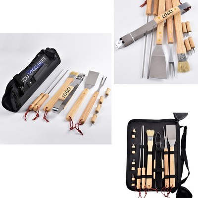 11 pieces Outdoor BBQ Tools Set With Wooden Handle