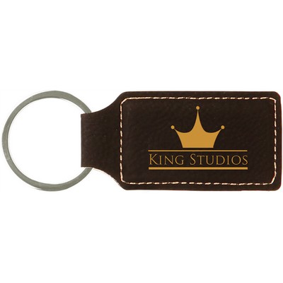 2 3/4" x 1 1/4" Black/Gold Leatherette Rectangle Keychain