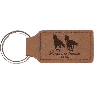 2 3/4" x 1 1/4" Dark Brown Leatherette Rectangle Keychain