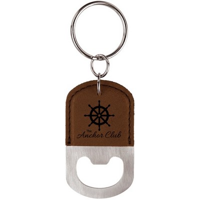 Oval Dark Brown Leatherette Bottle Opener Keychain