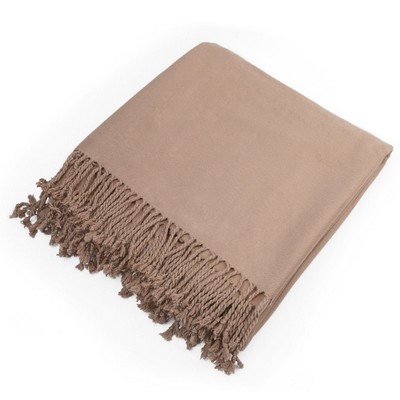 Camel Tan Bamboo Fiber Throw Blanket with Fringe