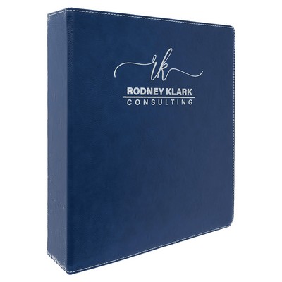 3 Ring Binder w/2" Slant Ring, Blue Faux Leather, 11" x 11 1/2"