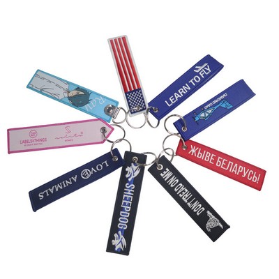 Double-sided Embroidery LOGO Ribbon Fabric Keychian Car Keychain Key Ring Anti-Lost