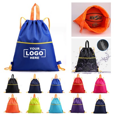 Waterproof Drawstring Backpack Cinch Bags w/ Front Pocket