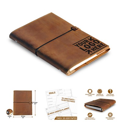 8.5 x 6 Inch 200 Pages Refillable A5 Leather Binder Journal Organizer