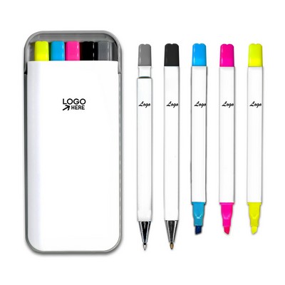 Ballpoint Pen Pencil And Highlighter Set Of 5