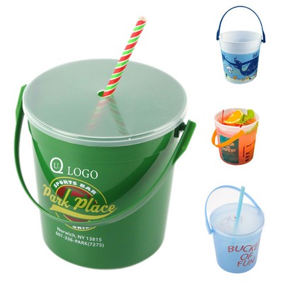 32 Oz Drinking Bucket W/ Lid And Straw