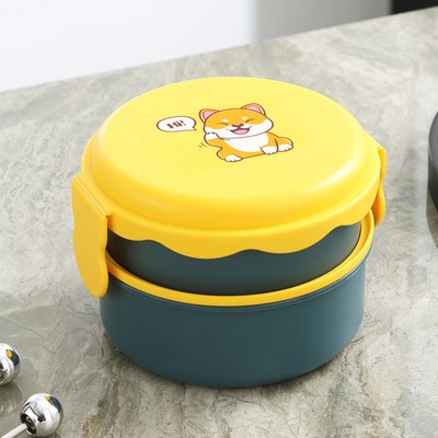 Custom Cartoon Double Layer Compartment Plastic Lunch Box