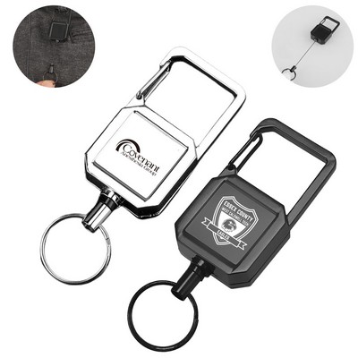 Square Retractable Badge Reel Keychain w/ Carabiner