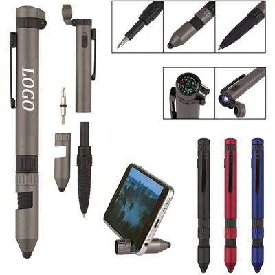 Multi-Function Phone Holder Stylus Pen with Compass and LED Light