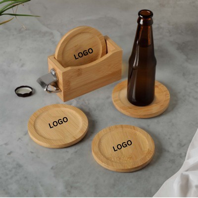 Bamboo Coaster Set w/ Bottle Opener