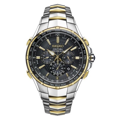 Seiko Watch Mens Coutura Solar Radiowave Chrono Silver Case Black Dial