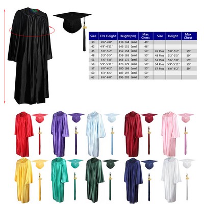 Shiny Graduation Cap and Gown with 2025 Tassel for High School and Bachelor