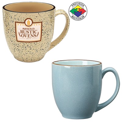 14.5 Oz. Dusty Blue/Chocolate Brown Speckled Bistro Mug - Dishwasher Resistant -Precision Spot Color