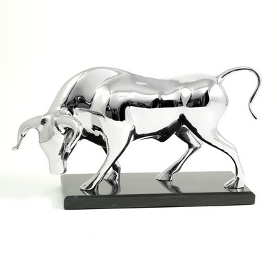 Chrome Plated Brass Bull Sculpture