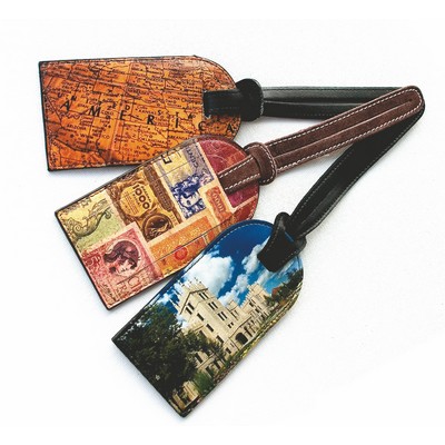 Custom Genuine Leather Luggage Tag w/ Concealed ID Window (4 Color/ 1 Side)