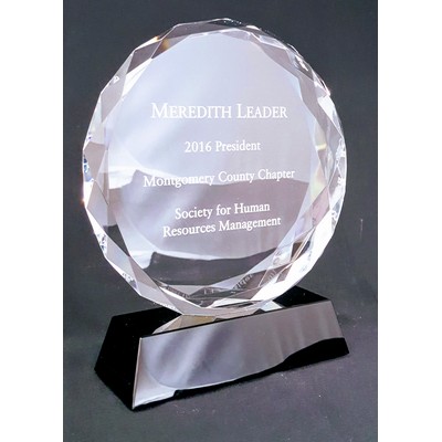 5" Round Crystal Facet Award on Black Crystal Base