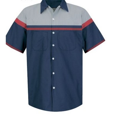 Red Kap™ Short Sleeve Technician Shirt - Navy Blue/Gray/Red