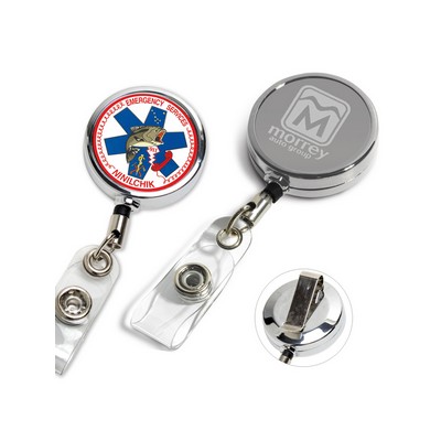 Chrome Metal Badge Reel w/ Sliding Clip