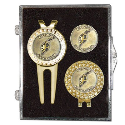 Rhinestone Divot Tool and Hat Clip Golf Kit