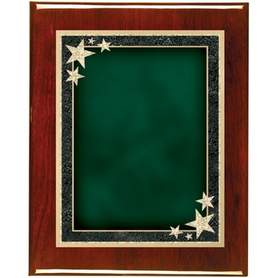 Rosewood Piano Finish Plaque with Green Starburst Brass Plate, 9 x 12"