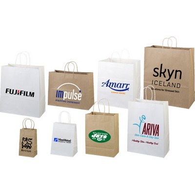 White Kraft Paper Shopping Bags w/Foil Imprint (5-1/4"x 3-1/4"x 8-1/2)