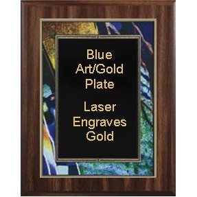 Walnut Plaque 8" x 10" - Blue/Gold 6" x 8" Blue Art Plaque Plate