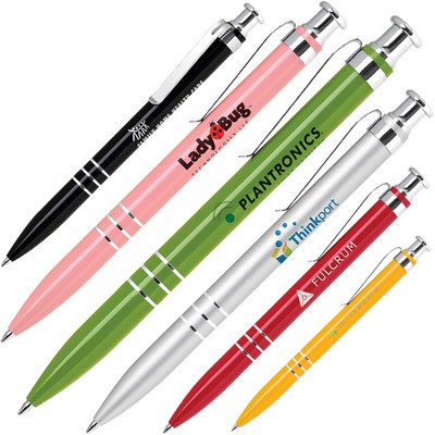 Click Action Aluminum Ballpoint Pen w/ Lacquer Finish Barrel & Chrome Accents