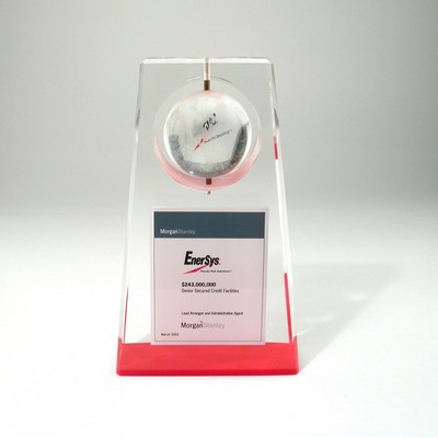 Wedge Lucite® Embedment Award w/Spinning Globe (4" x 6 3/4" x 2" x 1")