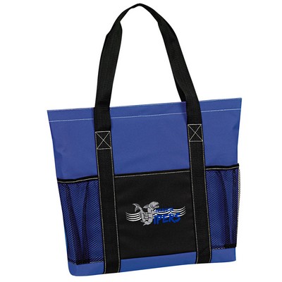 600D Polyester Reusable Tote Bag w/Hook & Loop Closure