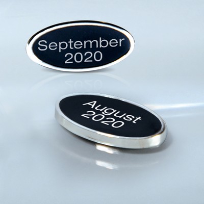 Black and Silver Cloisonné Oval Date Bar-Adhesive (Includes Text Set-up)