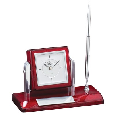 Rosewood Clock w/Pen