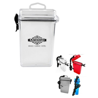 Waterproof Storage Container In Translucent with Lanyard (5 1/4"x3"x1 1/4"), Assorted Colors