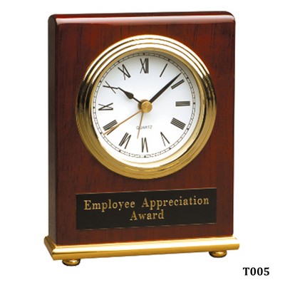 Rosewood Piano Finish Rectangle Desk Clock, 4" x 5"