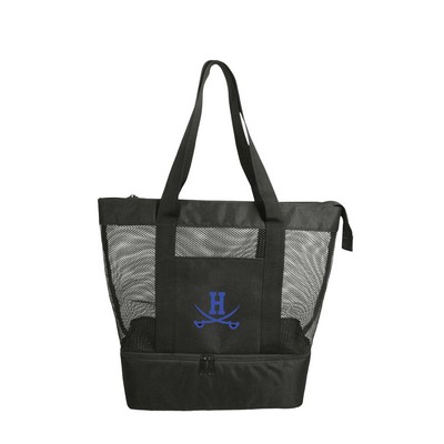 The cooler with a mesh tote