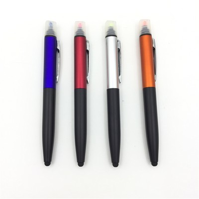 Twist-action Plastic ballpoint Pen with stylus tip and highlighter